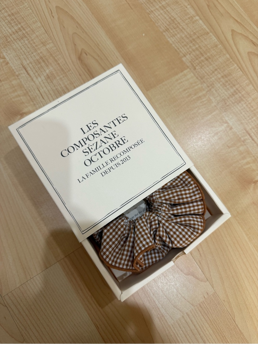 Sezane Brown Gingham Hair Scrunchie - new without tag